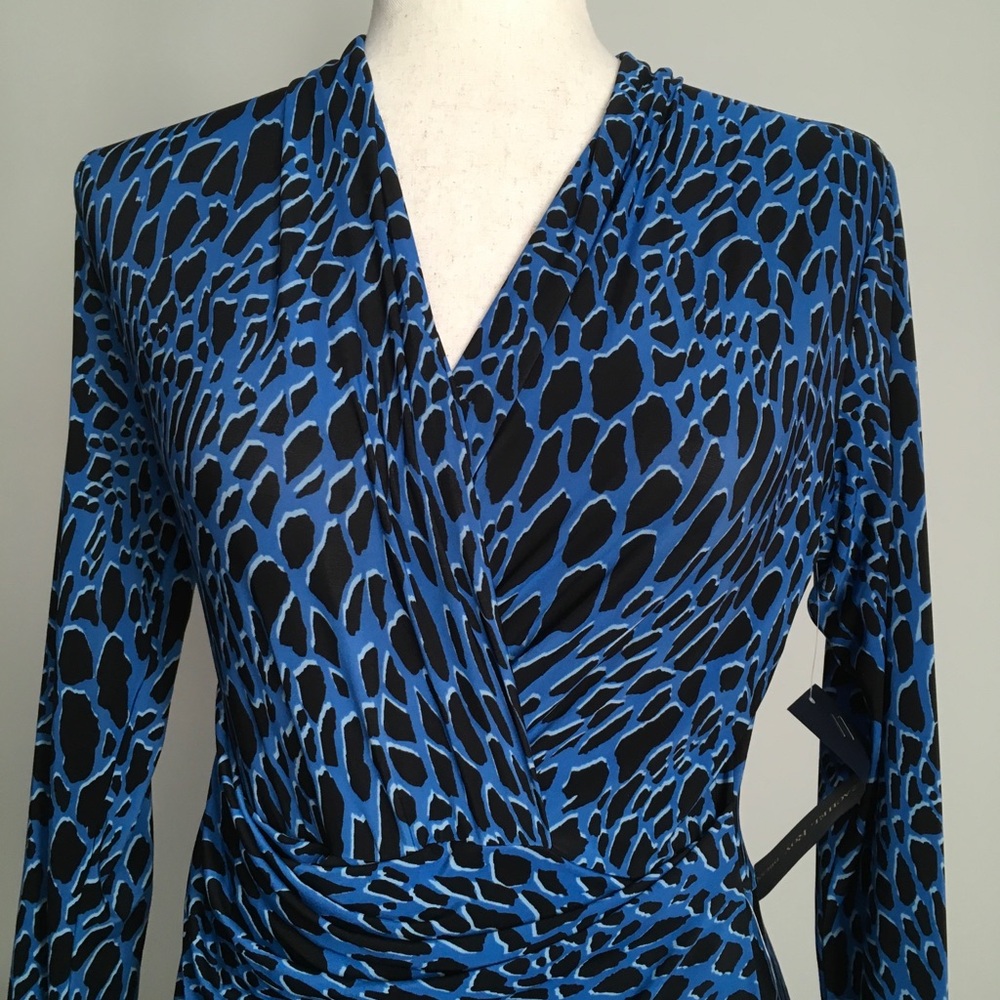 RACHEL Rachel Roy Blue and Black Long Sleeve Wrap Dress - Picture 3 of 4